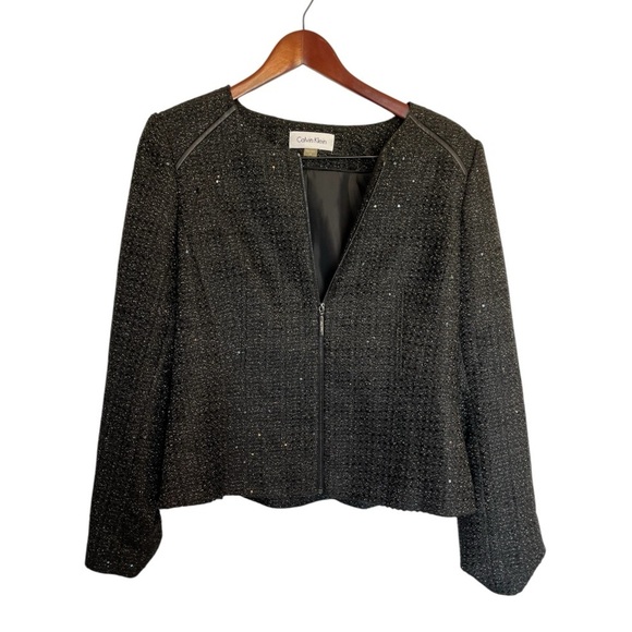 Calvin Klein Black Blazer Sequins Tailored Suit Jacket size 12 - Picture 1 of 7